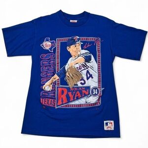 1992 Vintage Nutmeg MLB Nolan Ryan Texas Rangers Royal blue graphic tee
